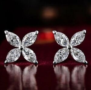 Certified 2.40ct VVS1 Moissanite Luxury Four Petal Flower Stud Earrings